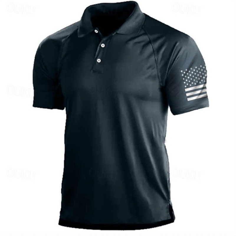 Golf Equipment Cheap - 3D プリント米国旗パターンポロシャツ男性用ヴィンテージ屋外日常着夏のファッションカジュアルスポーツゴルフシャツ男性ラペルトップス